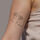 Tatuaje Combinado Flores de nacimiento y signos del zodíaco