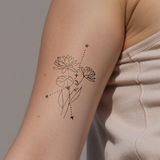 Tatuaje Combinado Flores de nacimiento y signos del zodíaco