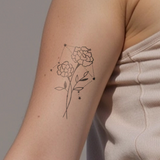 Tatuaje Combinado Flores de nacimiento y signos del zodíaco