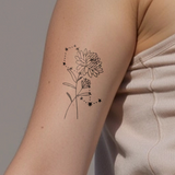 Tatuaje Combinado Flores de nacimiento y signos del zodíaco