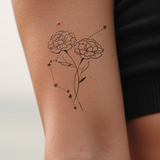 Tatuaje Combinado Flores de nacimiento y signos del zodíaco