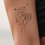 Tatuaje Combinado Flores de nacimiento y signos del zodíaco
