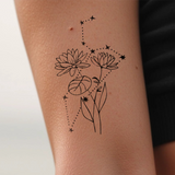 Tatuaje Combinado Flores de nacimiento y signos del zodíaco