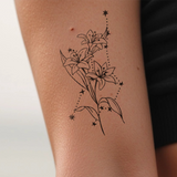 Tatuaje Combinado Flores de nacimiento y signos del zodíaco