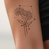 Tatuaje Combinado Flores de nacimiento y signos del zodíaco