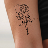 Tatuaje Combinado Flores de nacimiento y signos del zodíaco