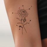 Tatuaje Combinado Flores de nacimiento y signos del zodíaco