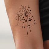 Tatuaje Combinado Flores de nacimiento y signos del zodíaco