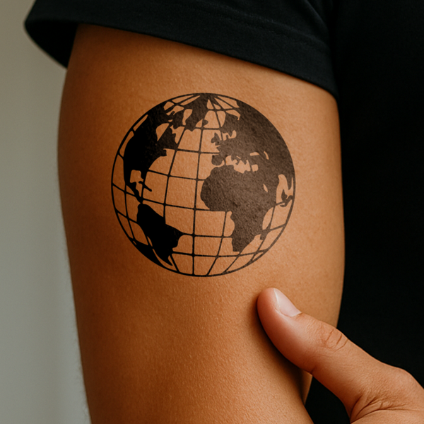 Tatuaje Bola del Mundo con Coordenadas