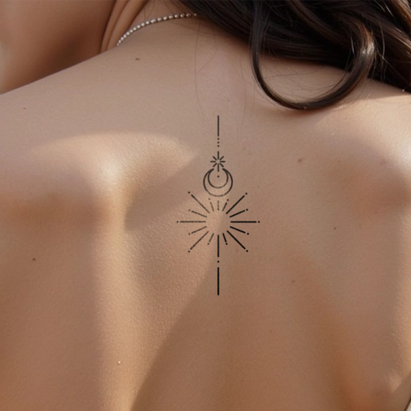 Tatuaje Luna pequeña y sol pequeño con adornos