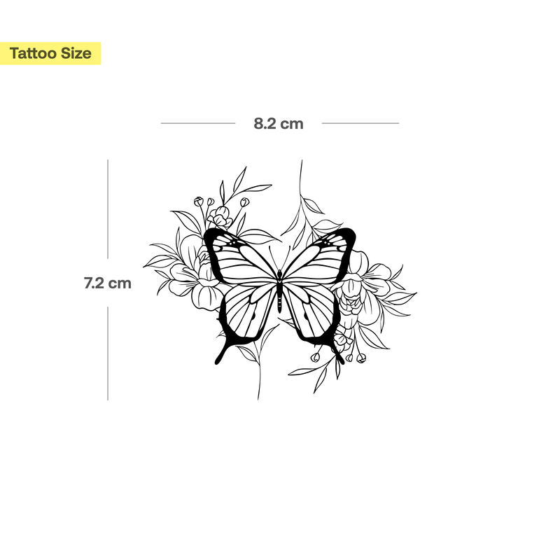 Schmetterling umgeben von Blumen Tattoo