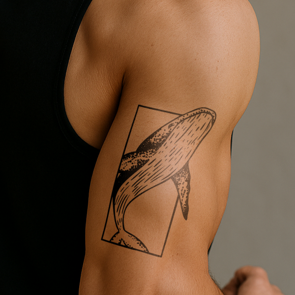Tatuaje Ballena azul en rectángulo