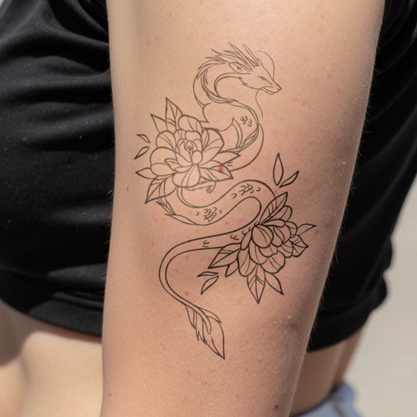 Tatuaje Dragón y flor de loto