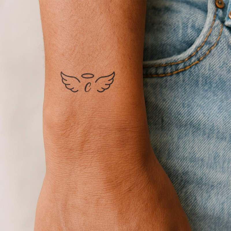 Tatuaje Alas de Ángel con iniciales (A-Z)