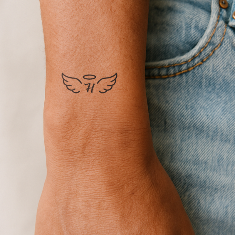 Tatuaje Alas de Ángel con iniciales (A-Z)