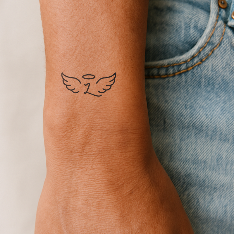 Tatuaje Alas de Ángel con iniciales (A-Z)