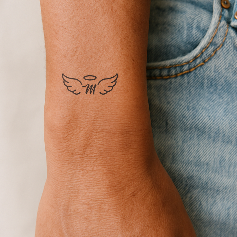 Tatuaje Alas de Ángel con iniciales (A-Z)