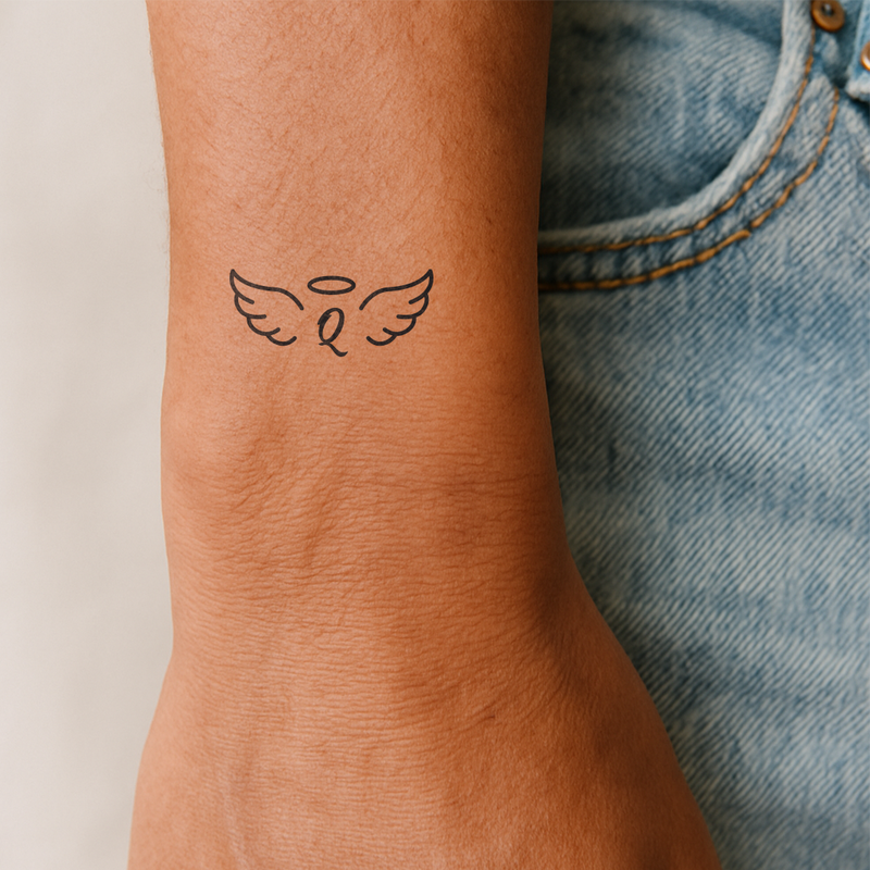 Tatuaje Alas de Ángel con iniciales (A-Z)