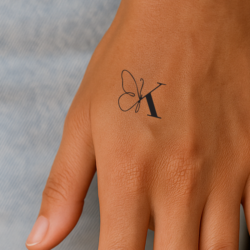 Tatuaje Mariposa con iniciales (A-Z)