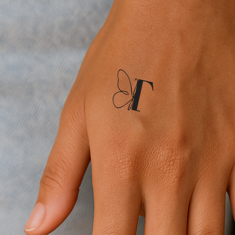 Tatuaje Mariposa con iniciales (A-Z)