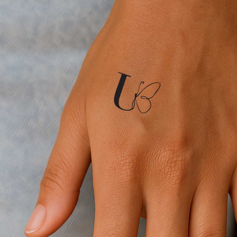 Tatuaje Mariposa con iniciales (A-Z)