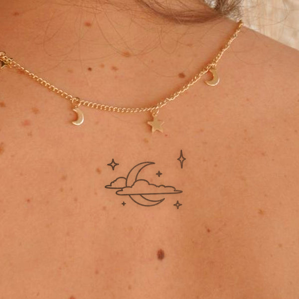 Tatuaje Luna, Estrellas y Nubes